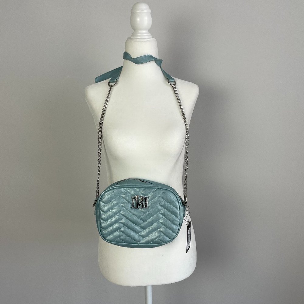 Badgley Mischka Metallic Blue Camera Bag Purse (New)